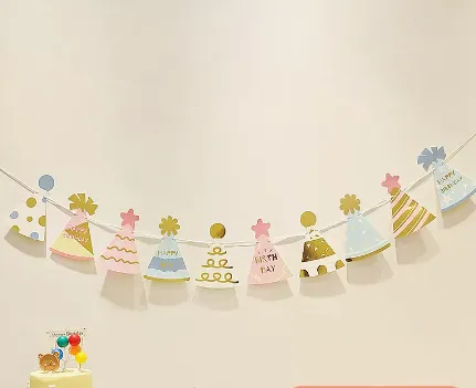 Happy Birthday Pull Flag Party Supplies Decoration Photo Props Scene Layout Hot Gold Top Hat - Shop at LoveMi