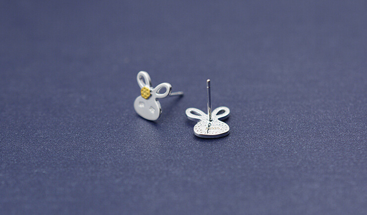 S925 Sterling Silver Cute Rabbit Two-tone Sterling Earrings