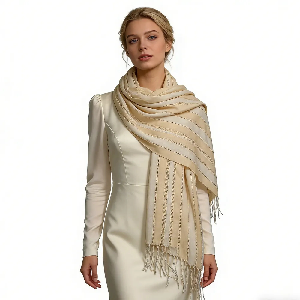 Khaki And Black Crinkle Polyester Scarf