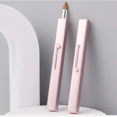 Portable Retractable Nylon Lip Brush Makeup - Pink - View 1