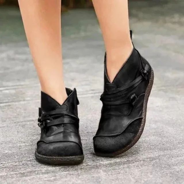 Lace up Women's Boots With Flat Side Zipper Ankle Boots Black - Shop at LoveMi