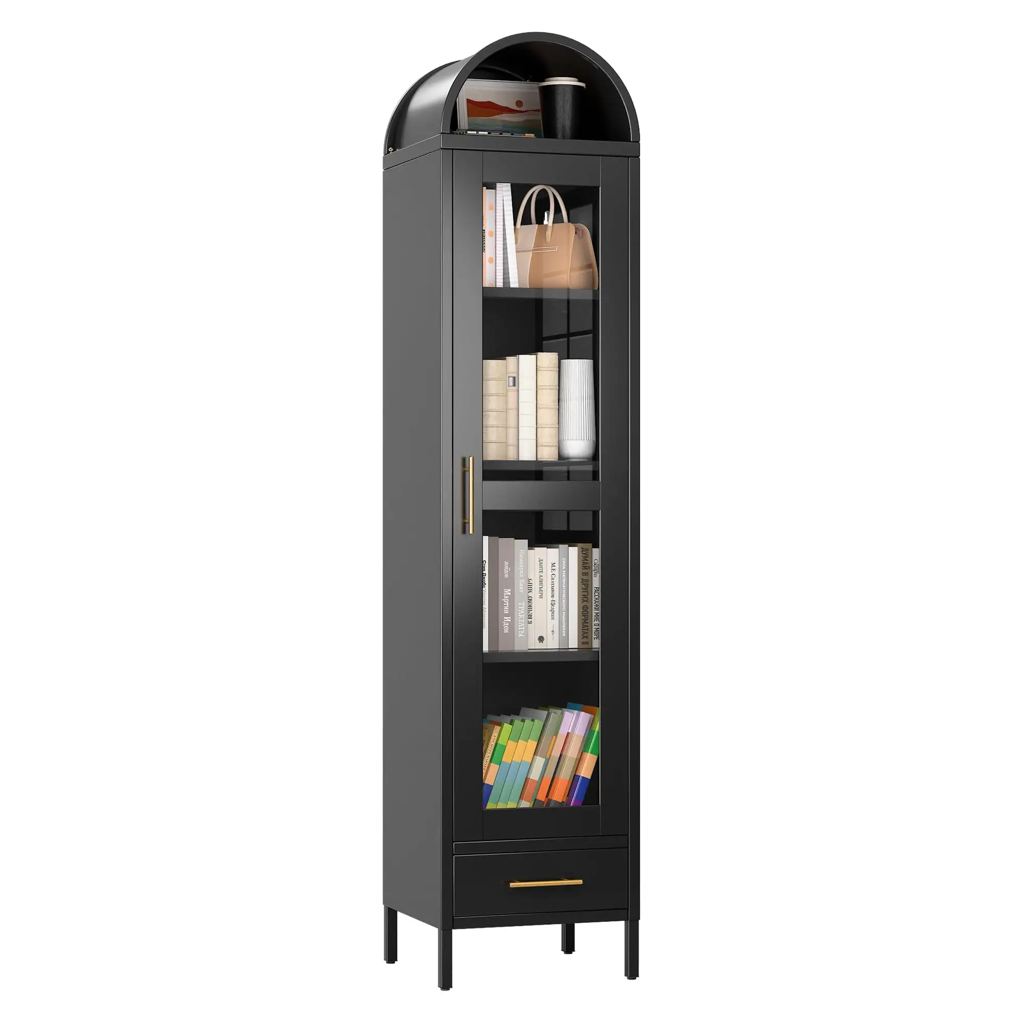 73''H Metal Arched Bookcase Cabinet, Arch Display