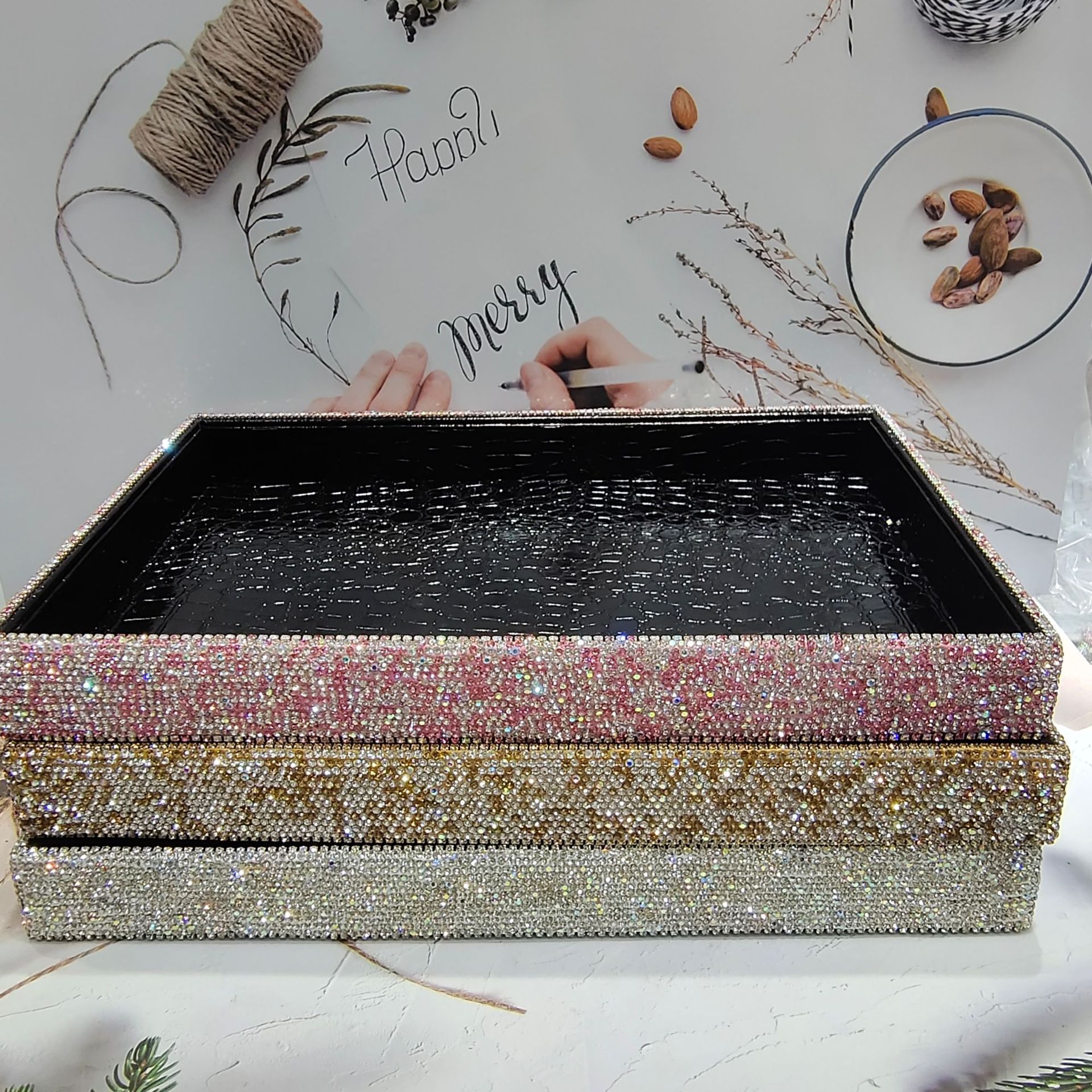 Diamond Encrusted Rhinestone Desktop Storage Tray