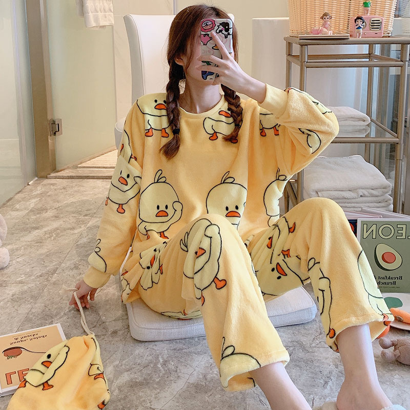 Title 18, Coral Fleece Pajamas Female Winter Thickened An...