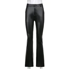 Korean Style High Waist Micro Flared Pants - Black - View 1