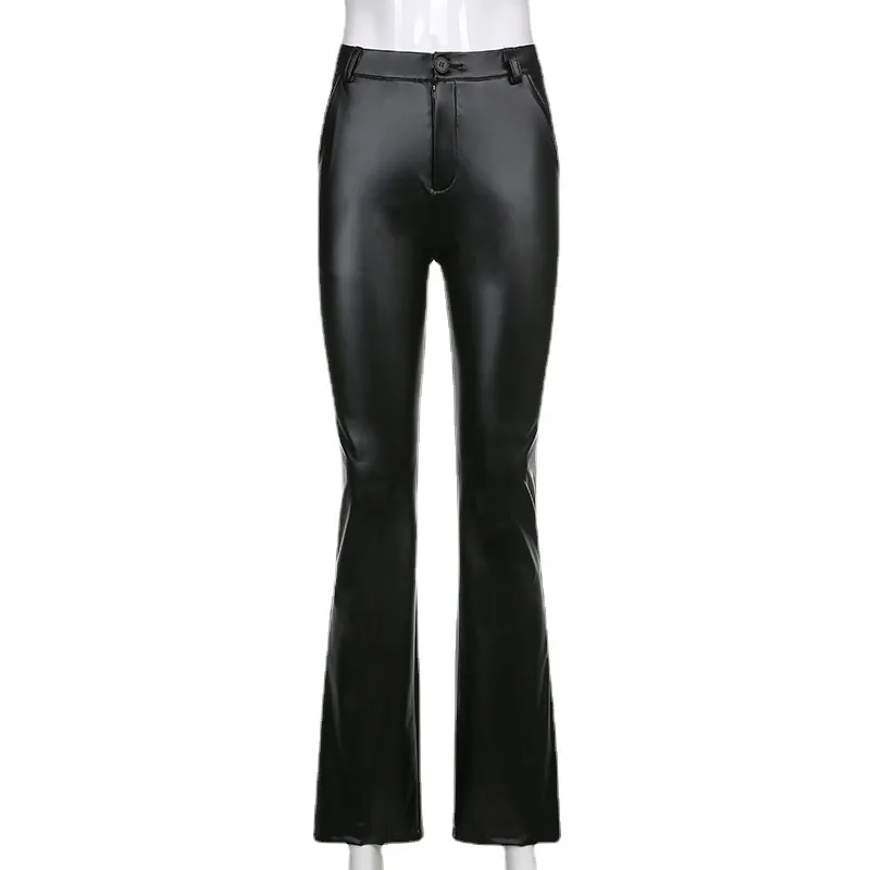 Korean Style High Waist Micro Flared Pants - Black