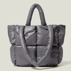 Winter New Simple Design Pure Colour Soft Small Square Filling One-shoulder Handbag - Grey - View 1