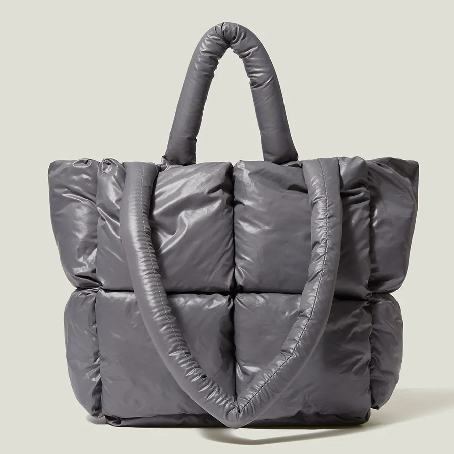 Winter New Simple Design Pure Colour Soft Small Square Filling One-shoulder Handbag - Grey