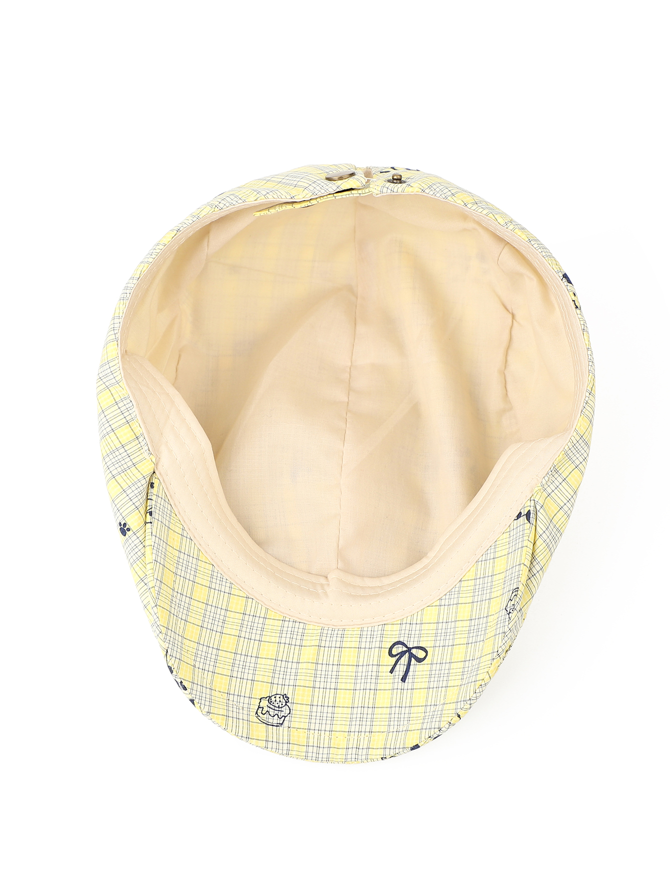 Korean-style Playful Yellow Checkered Bow-patterned Forward Cap, Casual, Cute, Soft And Cute, Three-dimensional, YES Letter Bone Label Baseball Cap