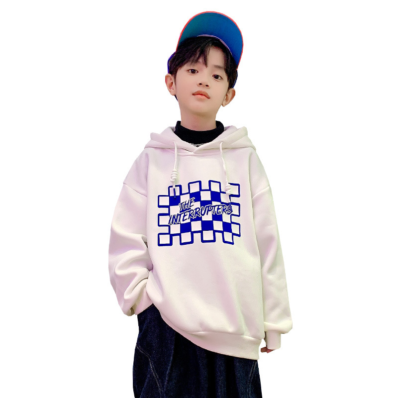 بدلة مخملية للأطفال بلون رمادي مع كابيشون