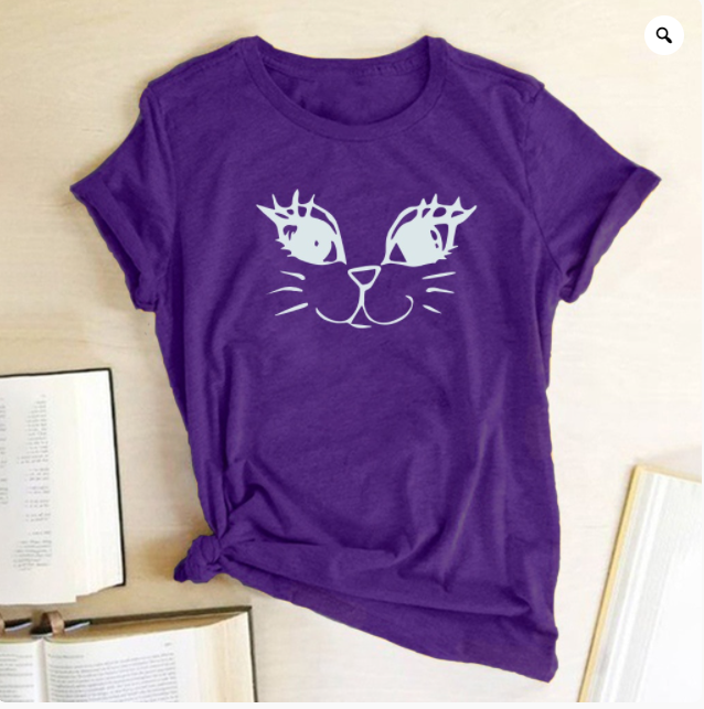 Title 4, Short-sleeved T-shirt Female Round Neck Cat Print