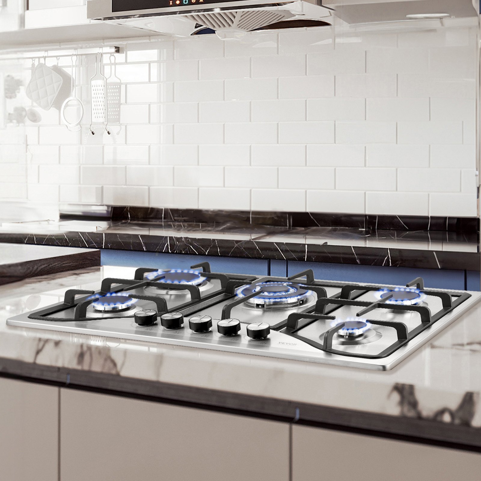 Gas Cooktop 30 Inch, Max 12250BTU 5 Burners Built-in Stainless Steel Gas Stove Top, LPG NG Convertible Dual Fuel Natural Gas Hob With Thermocouple Protection image 7