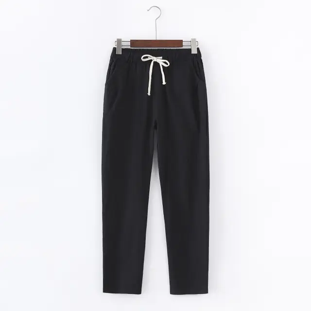 Women's Thin Cotton And Linen Pants Nine Points Black - Shop at LoveMi