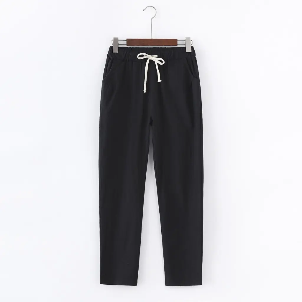 Women's Thin Cotton And Linen Pants Nine Points - Black