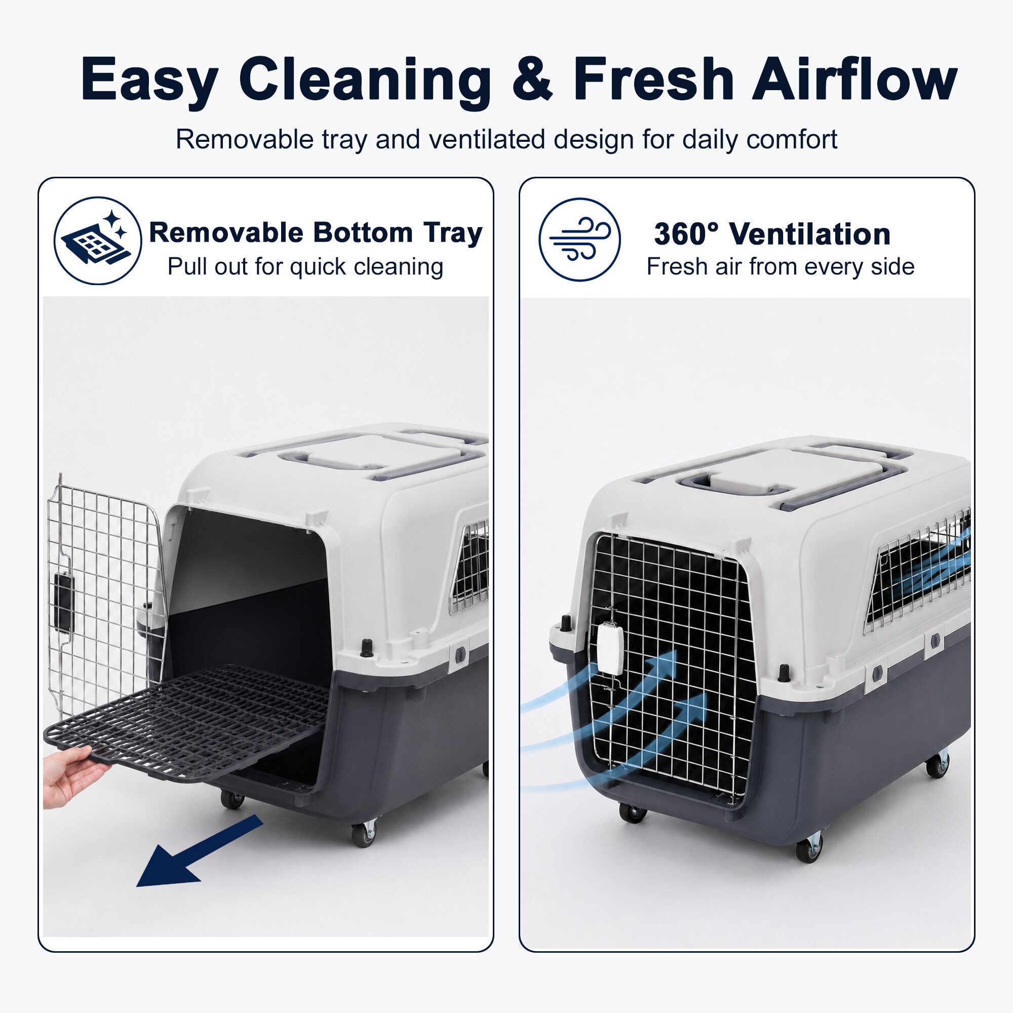 Large Pet Carrier For Cats And Dogs, Travel Crate With Ventilated Metal Door — image 3