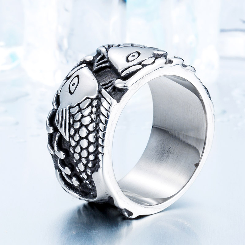 Ring Embossed Exquisite Pisces Stainless Steel