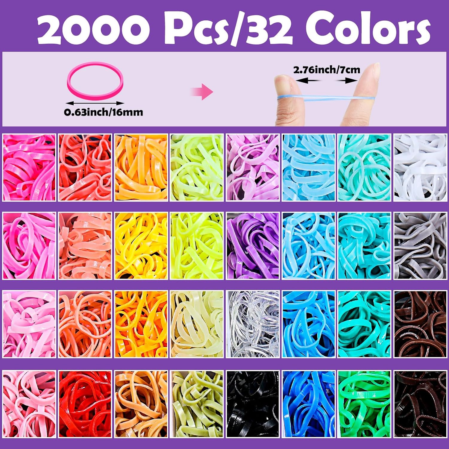 32 Colors Small Hair Rubber Bands With 16 Hair Styling Tools, 2000 Pcs Elastic Girl Baby Hair Ties Mini Hair Bands With Hair Elastic Cutter Hair Accessories Xmas Stuff For Girls Baby Toddlers