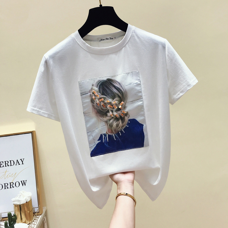 Title 5, Early Spring Loose White Half-sleeved T-shirt S...