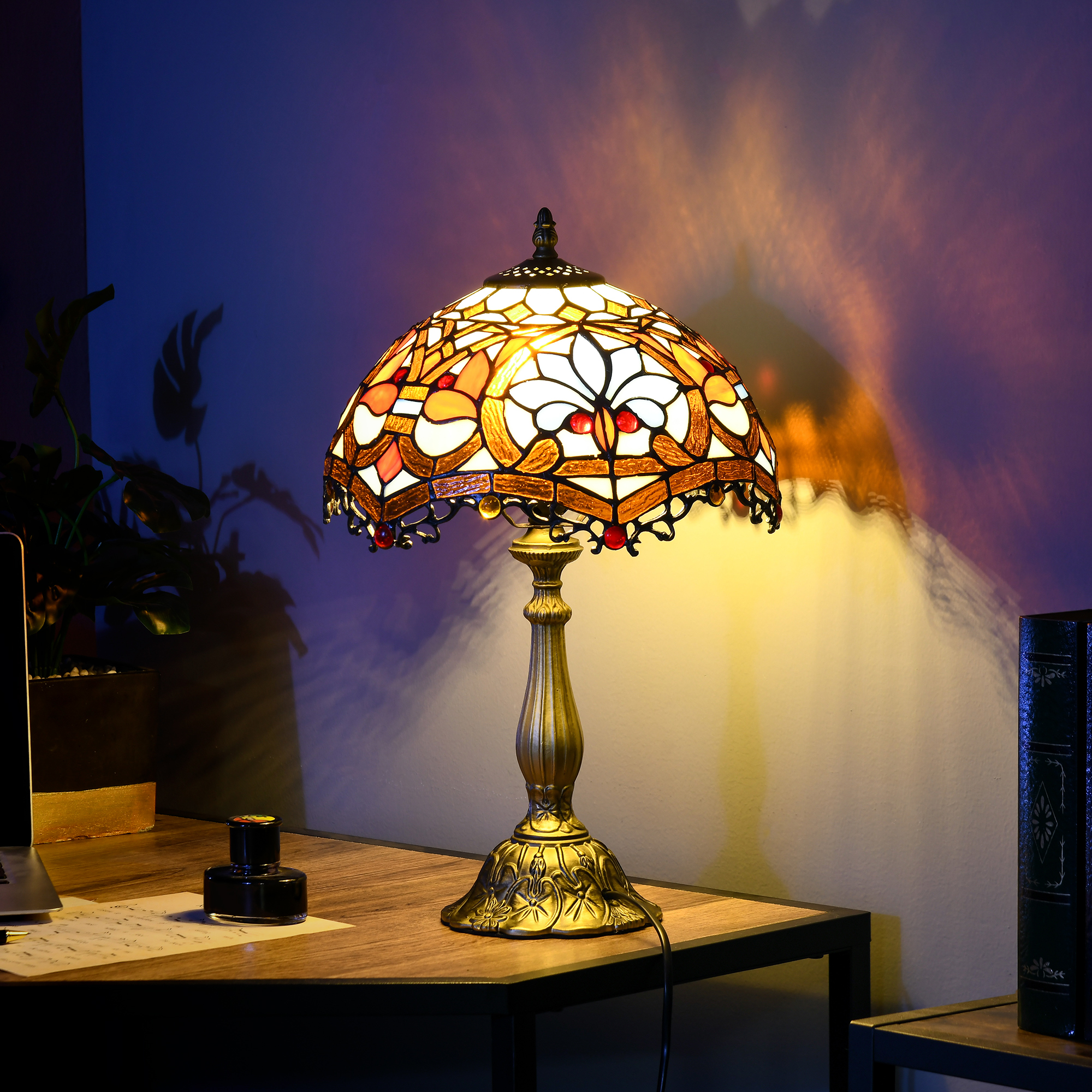 Colored Glass Desk Lamp, Handmade Retro Bedside Suitable For Bedrooms, Living — image 6
