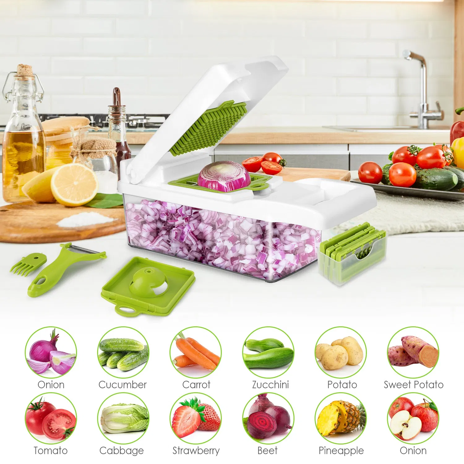 12 In 1 Vegetable Chopper With Container Kitchen Food Slicer Dicer Grater Peeler Egg Separator Hand Protector For Onion Salad Potato GPCT2055Pro - Image 4