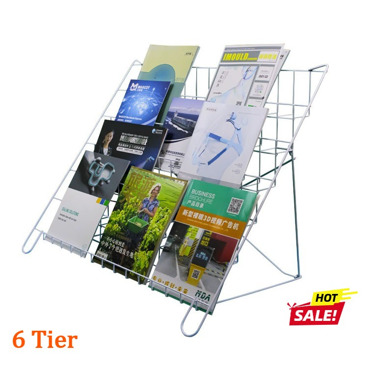 6 Tier Foldable Counter Card Book Rack Display Stand Wire Magazine White — image 9
