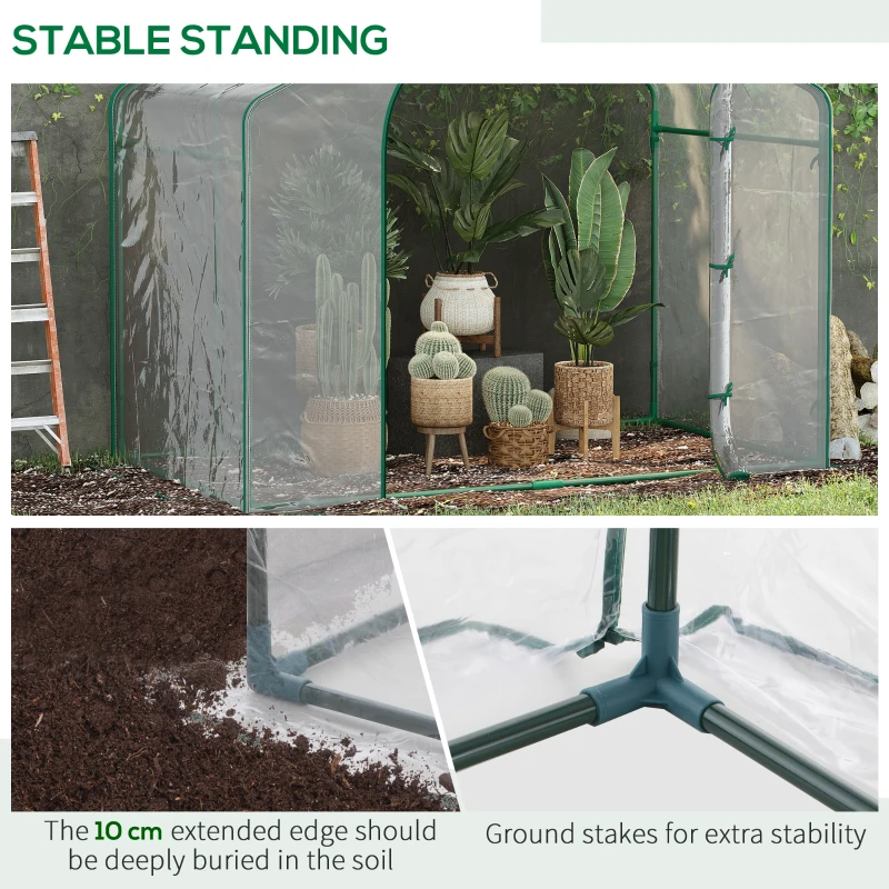 Portable Walk-in Greenhouse, Plastic Cover, Steel Frame Garden Hot House, Zipper Door, Top Vent For Flowers, Vegetables, Saplings, Tropical Plants, Clear
