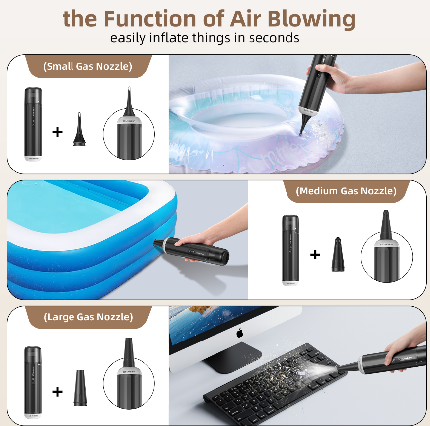CHUBOOR P16 Suction & Blowing Vacuum Cleaner HEPA Filter, Car Vacuum Cleaner With 15000PA Strong Suction, 8000mAh Battery, Working Time 20-25 Minutes. Comes With 6 Nozzles And 1 Extra HEPA Filter As G