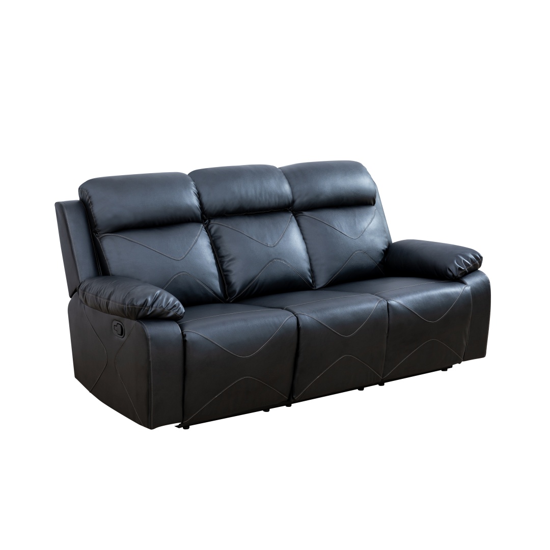 Pickup Only--Black Breathing Leather 3-Piece Couch Living Room Sofa Set
