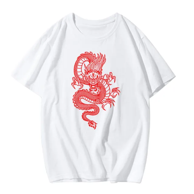 Trendy Personality New Summer Print Short Sleeved T Shirt White Red - Shop at LoveMi
