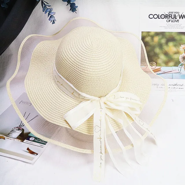 Foldable Sunscreen Sun Hat Seaside Bow Beach Hat Beige - Shop at LoveMi