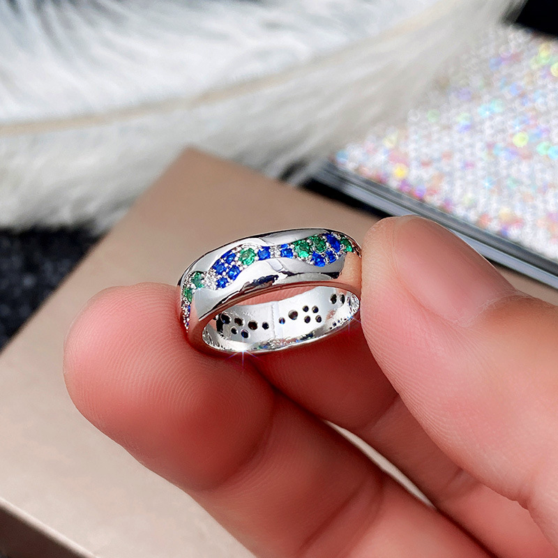 Title 4, Blue Green Zircon Set Lovers Ring Fashion, a st...