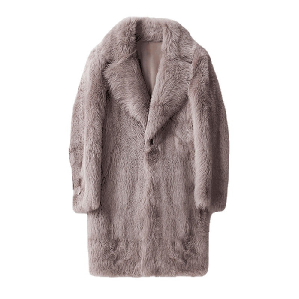 Men's Imitation Fox Fur Coat Fur Trench Coat Large Khaki - Shop at LoveMi