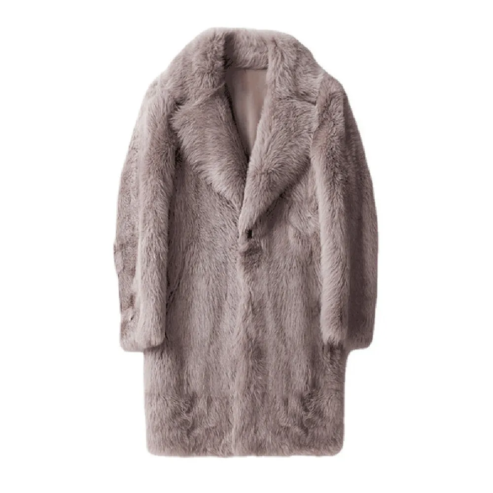 Men's Imitation Fox Fur Coat Fur Trench Coat Large - Khaki