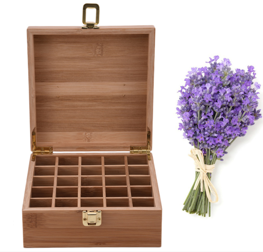 Bamboo Wood Essential Oil 25 Compartment Storage Box