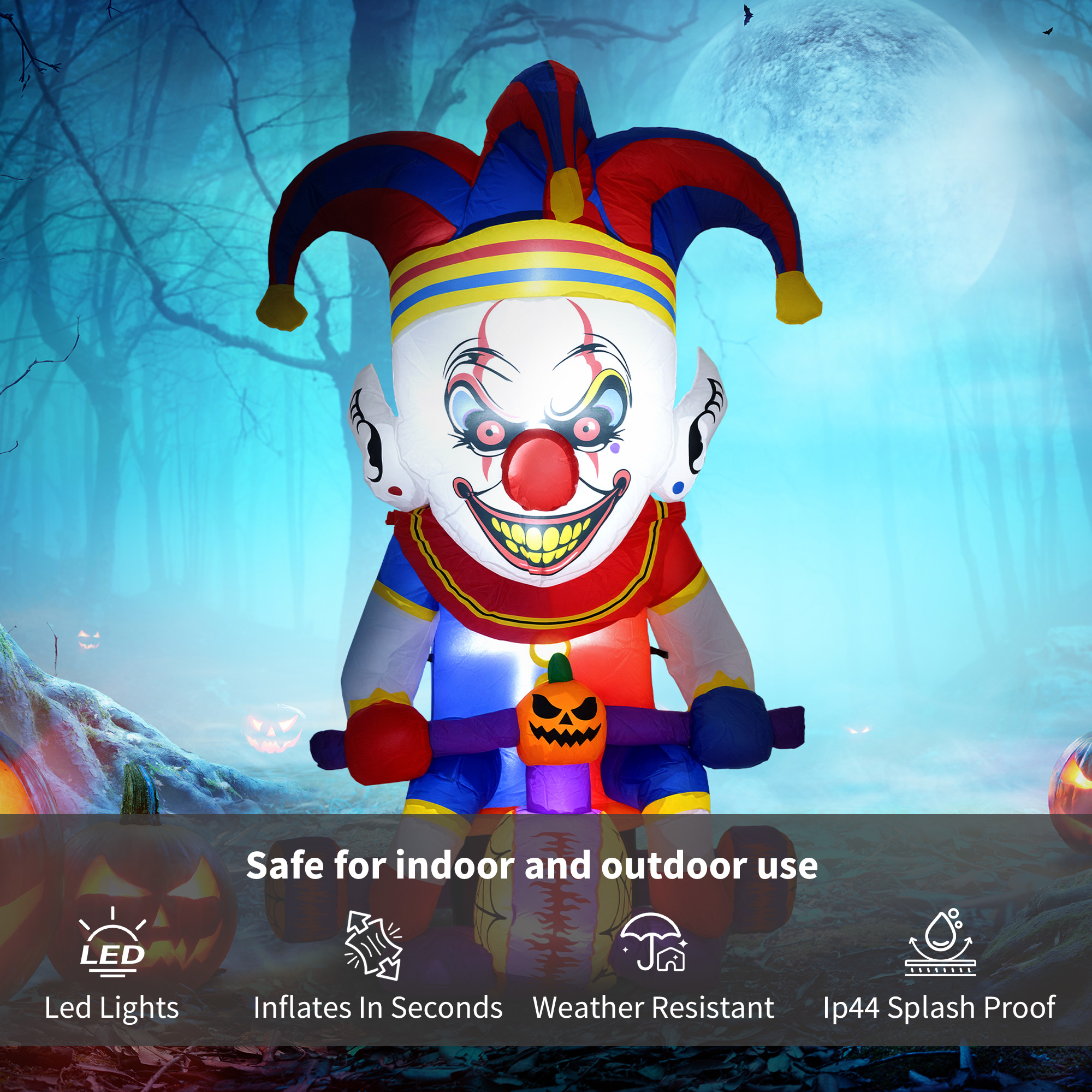 4ft Halloween Inflatable Clown On Bicycle, Blow Up Outdoor
