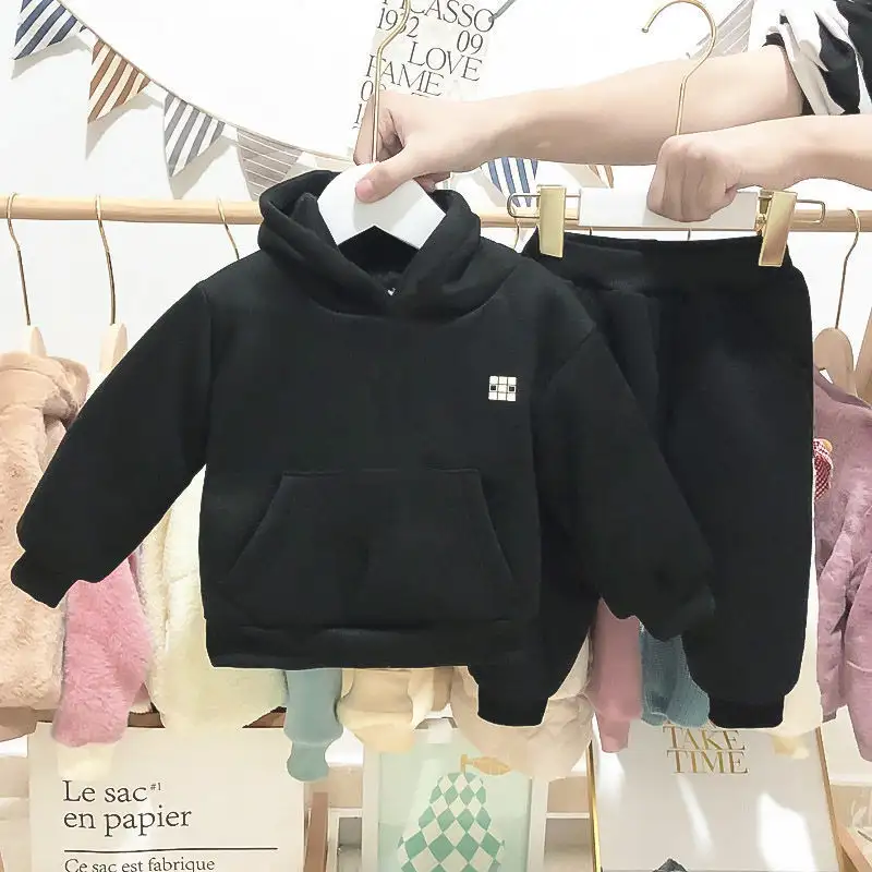 Autumn And Winter Thickened Plus Velvet Two-piece Baby Suit