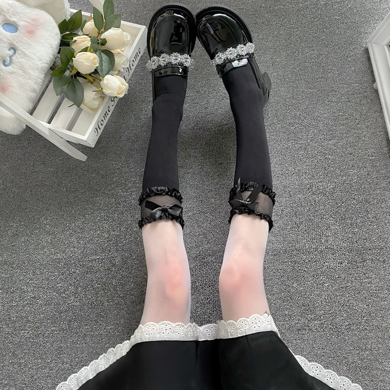 Velvet Bow Socks Black