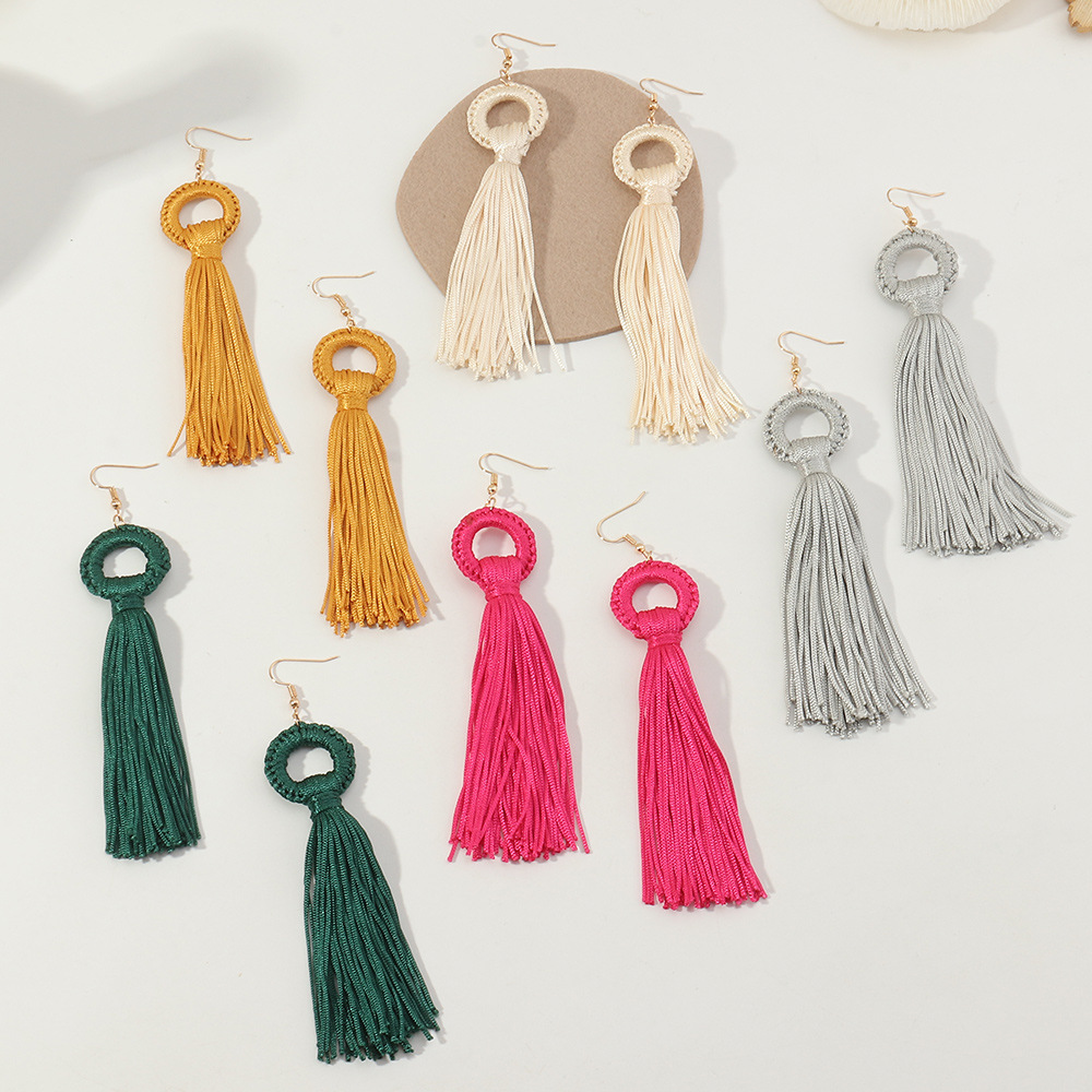 Ethnic Style Tassel Long Multicolor Earrings