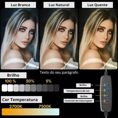 Ring Light LED Professional Photo Illuminator 40cm With 210cm Tripod, White RGB