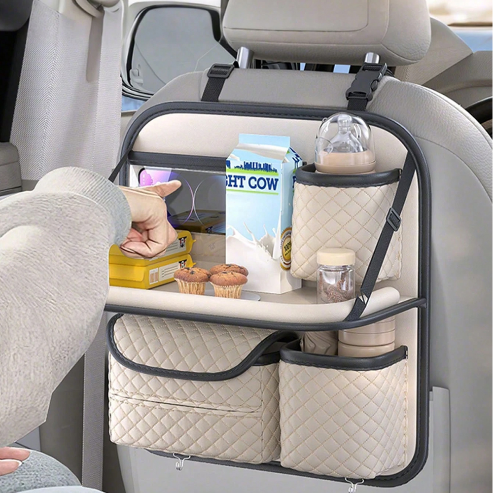 Car Organiser Bag Multi Pocket Black Leather  Holder Back Seat Storage Tidy