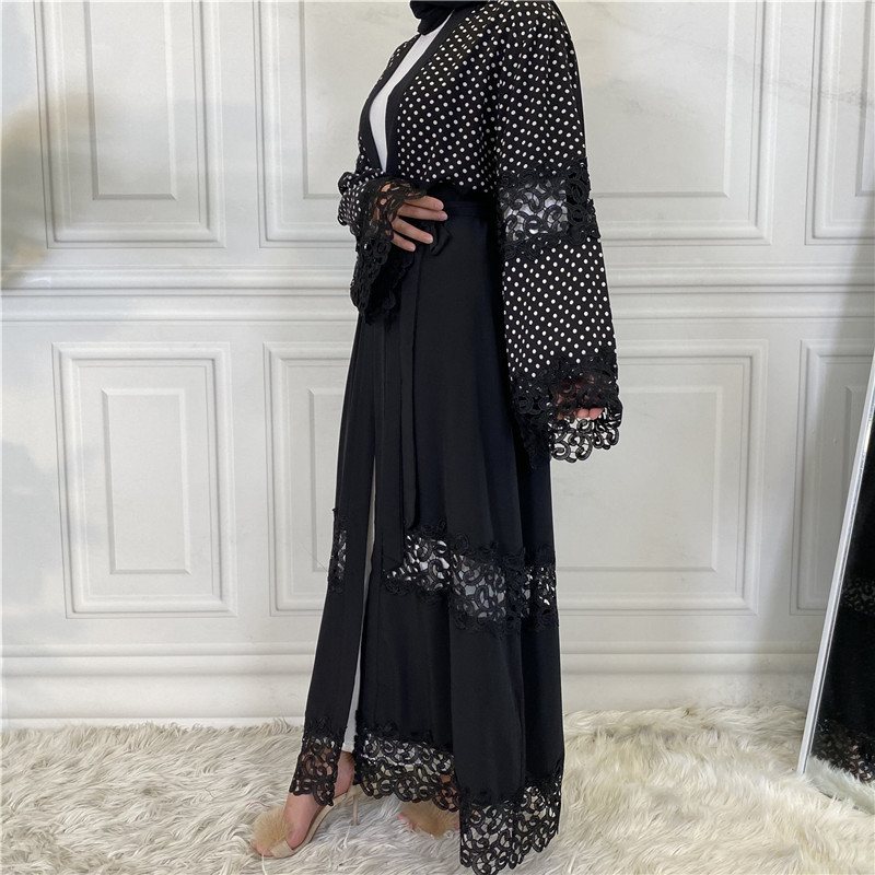 Fashionable Black Lace Patchwork Polka Dot Cardigan