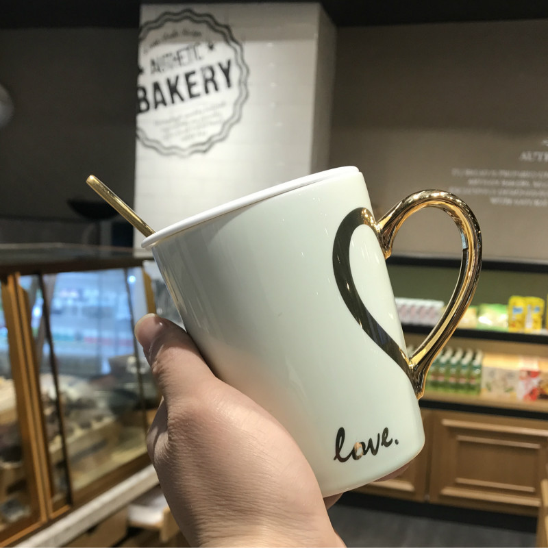 Title 2, Creative love coffee mug female ceramic spoon w...