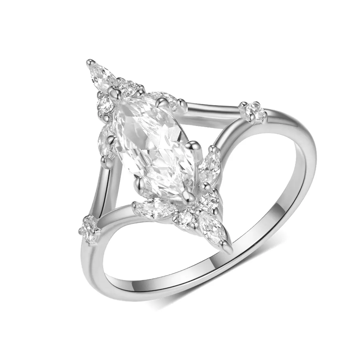 S925 Silver 2.8g Marquise Moissanite Ring, 5x10mm