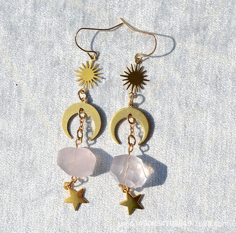 Natural Crystal Earrings Amethyst  Crystal Turquoise Hexagonal Pillar Earrings