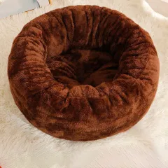 Pet Dog Bed Long Plush Donut Round Dog Kennel Comfortable Fluffy Cushion Mat Winter Warm For Dog Cat House EU Warehouse - Coffee - View 1