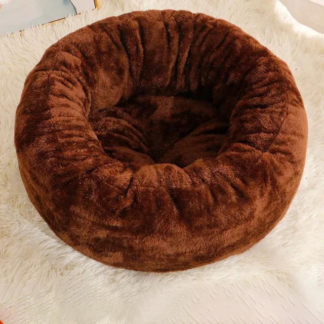 Pet Dog Bed Long Plush Donut Round Dog Kennel Comfortable Fluffy Cushion Mat Winter Warm For Dog Cat House EU Warehouse Coffee - Shop at LoveMi