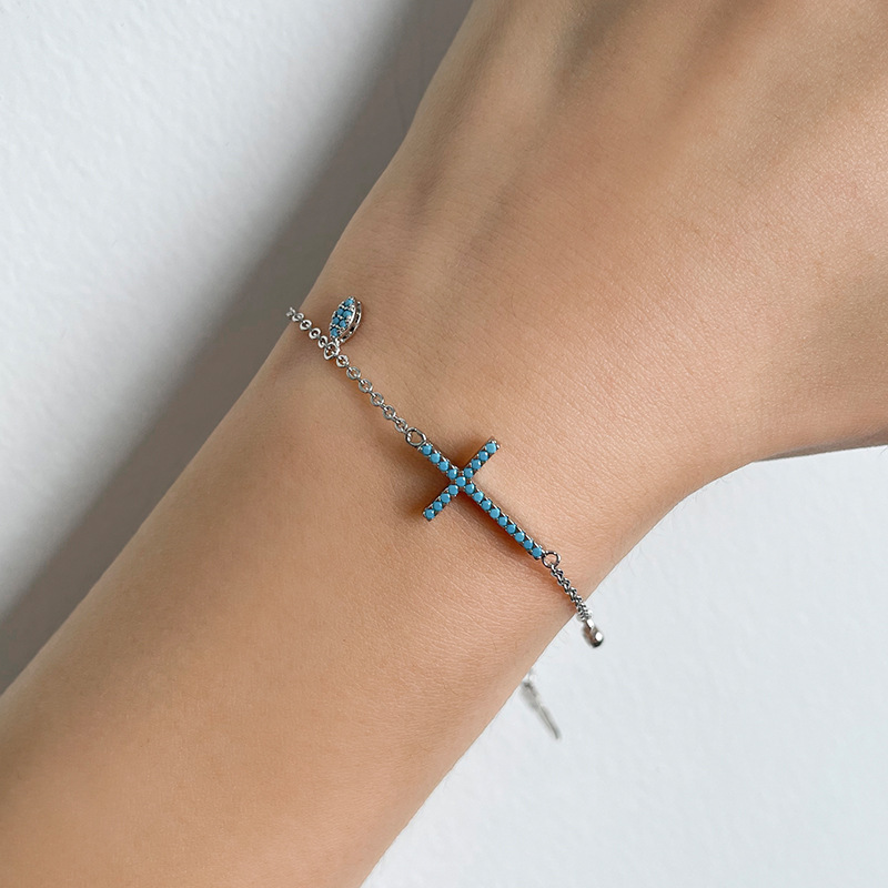Copper Plated Real Gold Inlaid Zirconium Cross Bracelet For Women