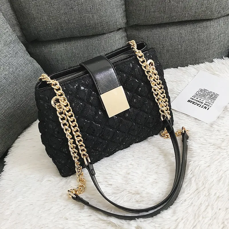 Fashion Vintage Lace Cross Body Chain Shoulder Bag - Black