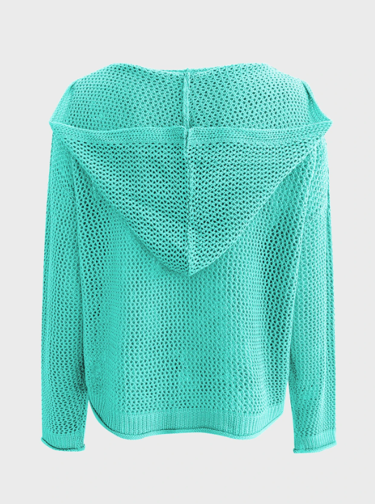 Lightweight Loose-Fitting Knitted Hoodie With Lace Details For Sun Protection.