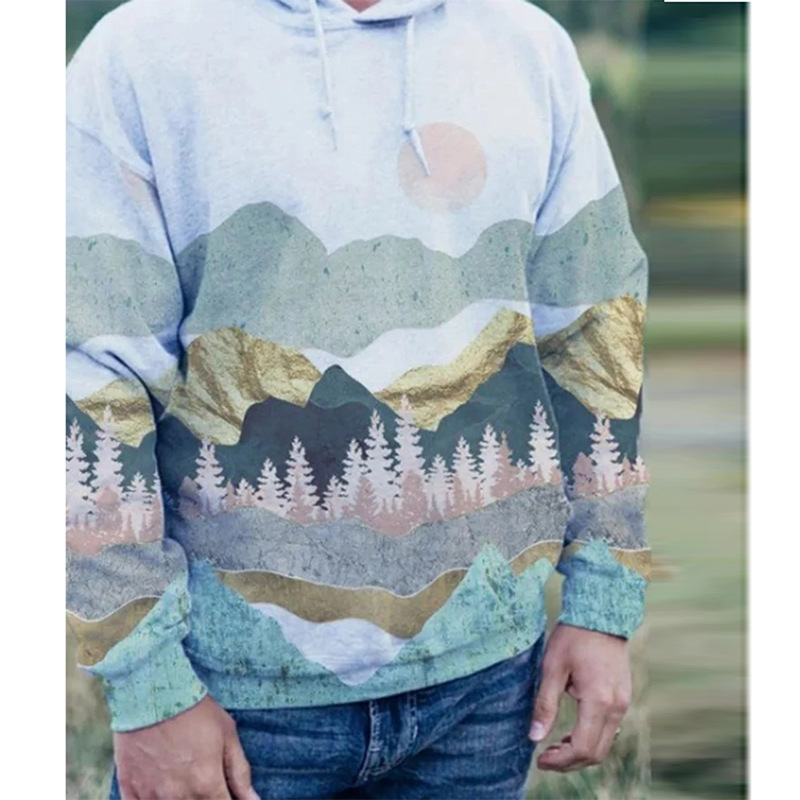 Title 7, Pullover-hoodie met lange mouwen en landschapsp...